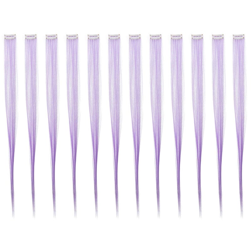 SWACC 12 Pcs Straight One Color Party Highlights Clip on in Hair Extensions For Women Colored Hair Streak Synthetic Hairpieces (Lilac Purple) - Image 1
